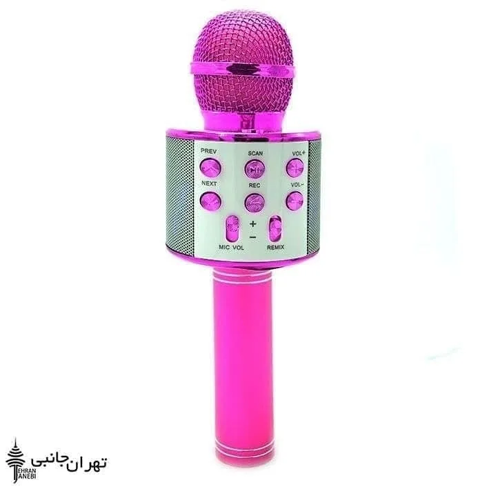 میکروفون اسپیکری WS-858، رنگ صورتی، جنس فلز و پلاستیک، میکروفون اسپیکردار دستی