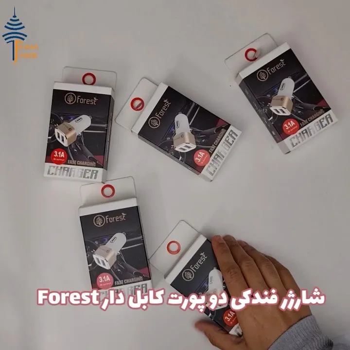 شارژر فندکی دو پورت Forest، رنگ سفید و طلایی، جنس پلاستیک و فلز