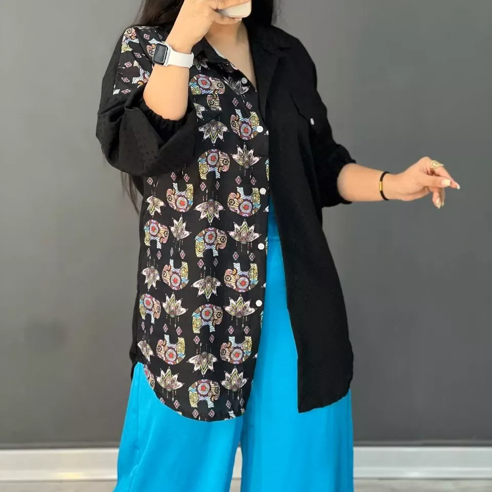 مانتو پیراهنی مشکی ترکیبی