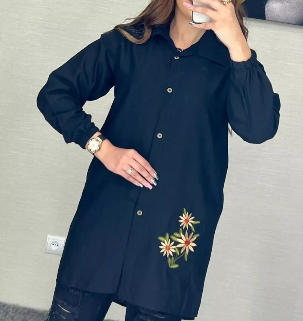 مانتو پیراهنی مشکی گلدوزی