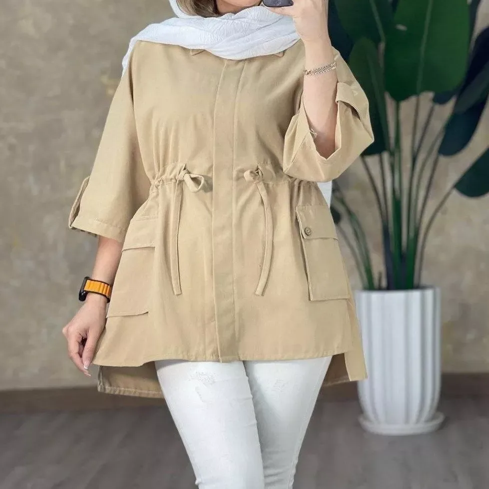 شومیز پیراهنی دکمهدار کمرگت