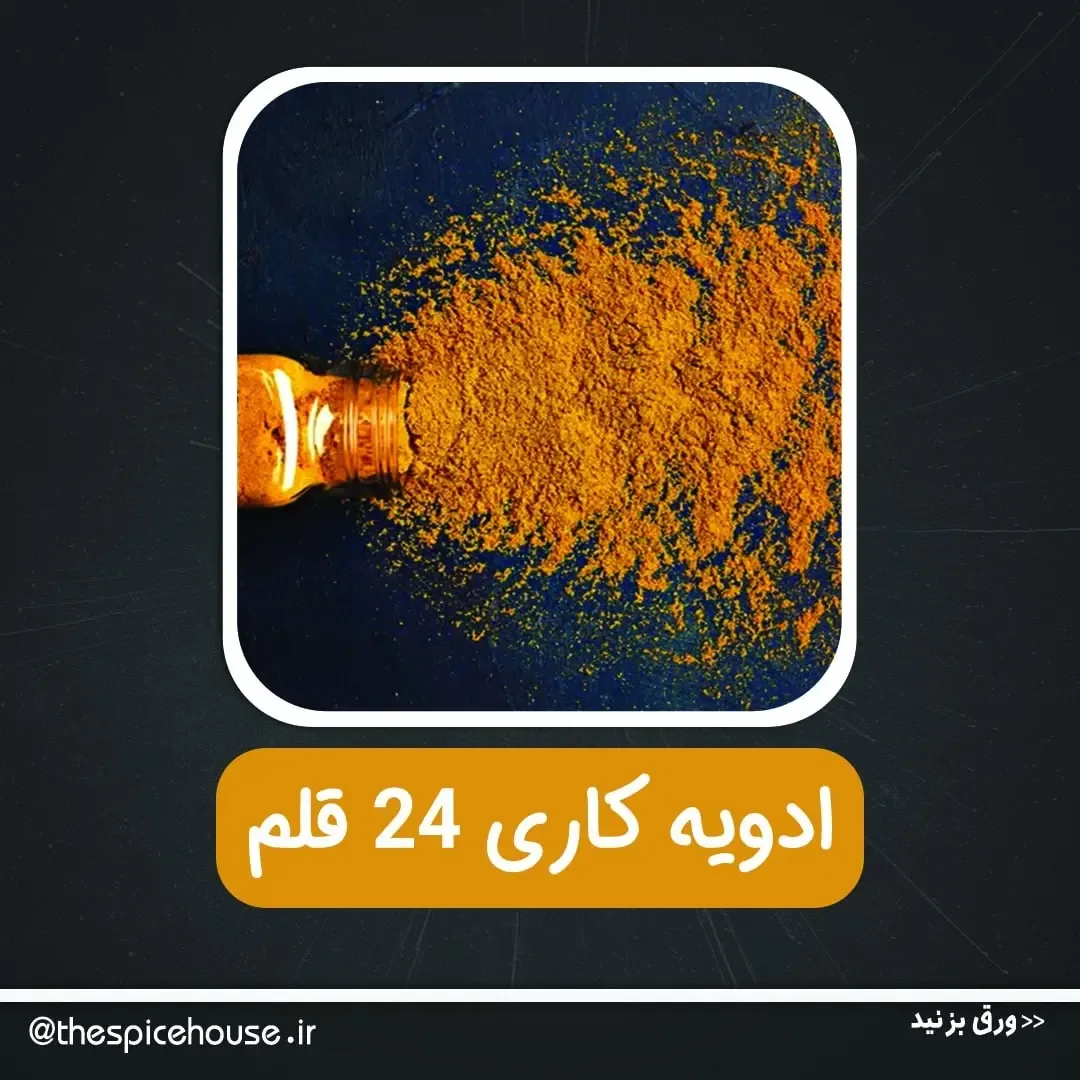 ادویه کاری ۲۴ قلم (۵۰ گرمی)، رنگ زرد، قهوهای و آبی، پودری