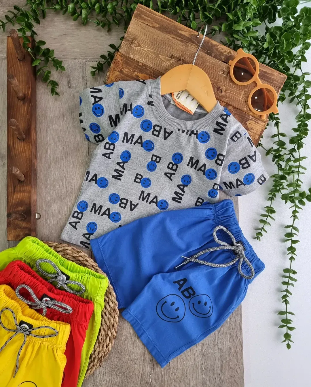 ست تیشرت پنبه ملانژ و شلوارک