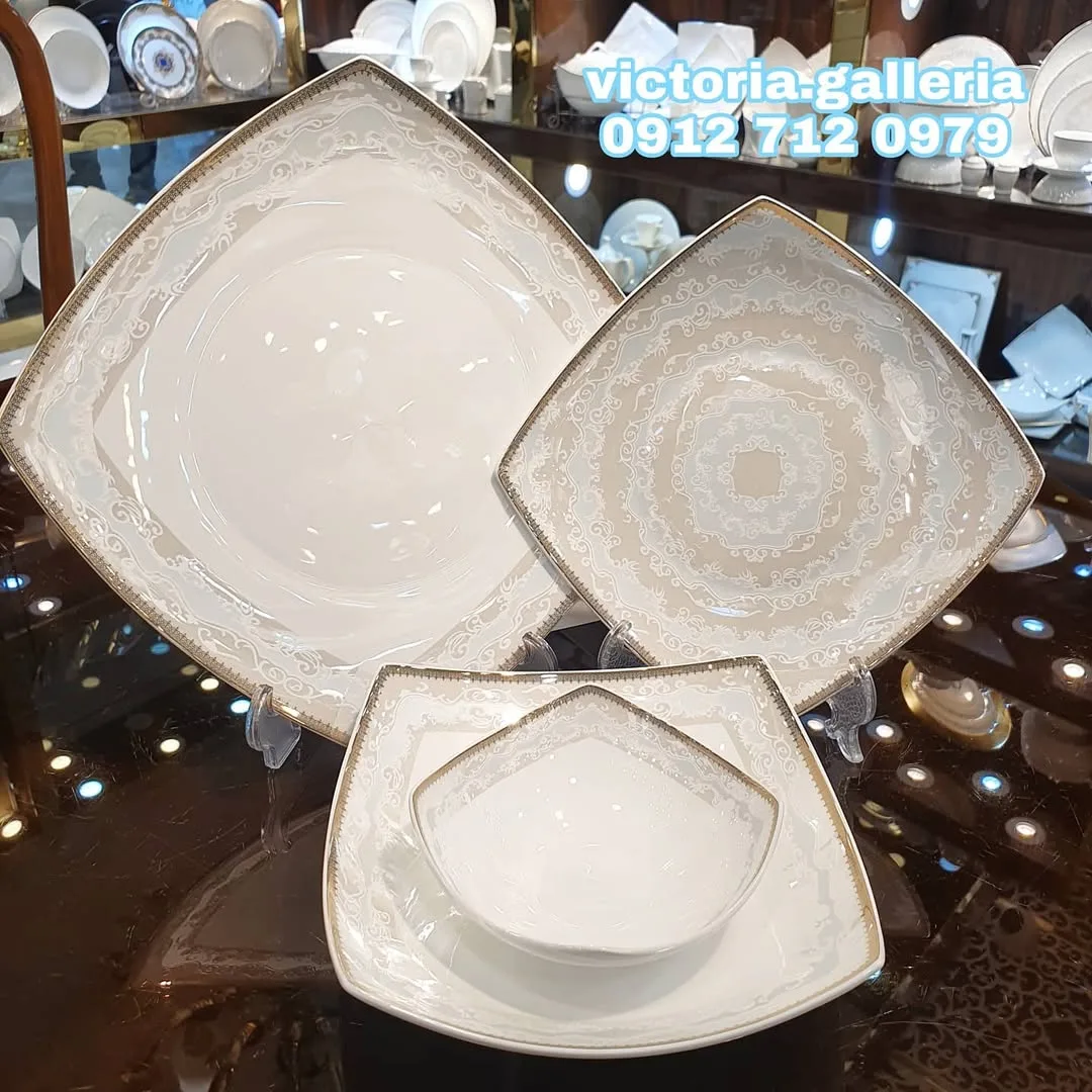 سرویس چینی هیسبورگ طرح آینه‌ای مات طوسی و آبی — عکس ۲