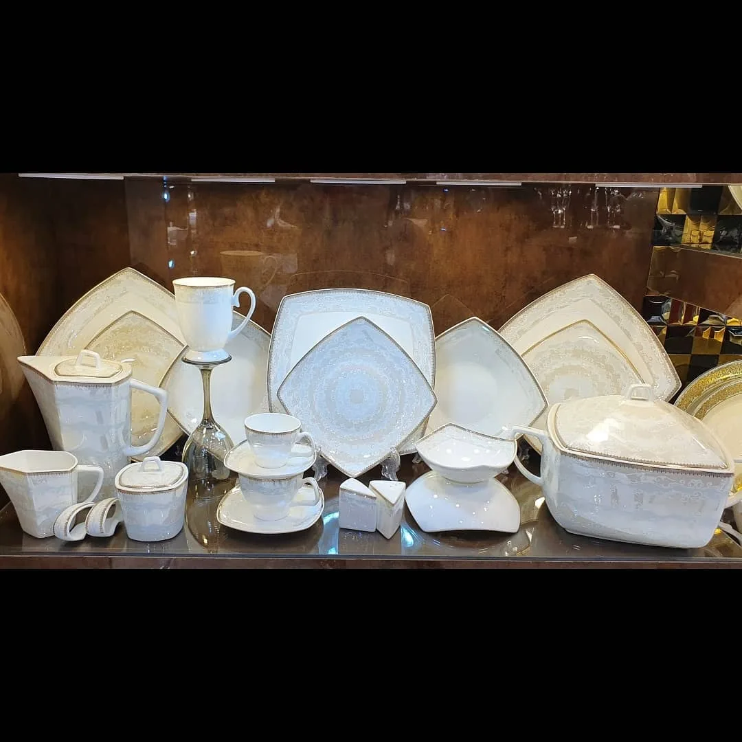 سرویس چینی هیسبورگ طرح آینه‌ای مات طوسی و آبی — عکس ۴