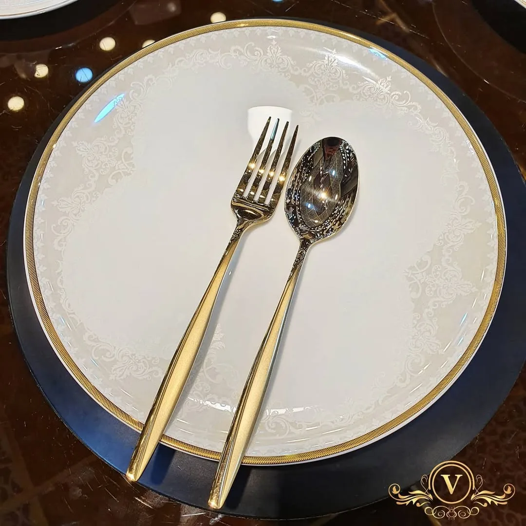 سرویس ۱۸ نفره رویال بن چاینا B.V.K با نوار دورطلای برجسته — عکس ۴