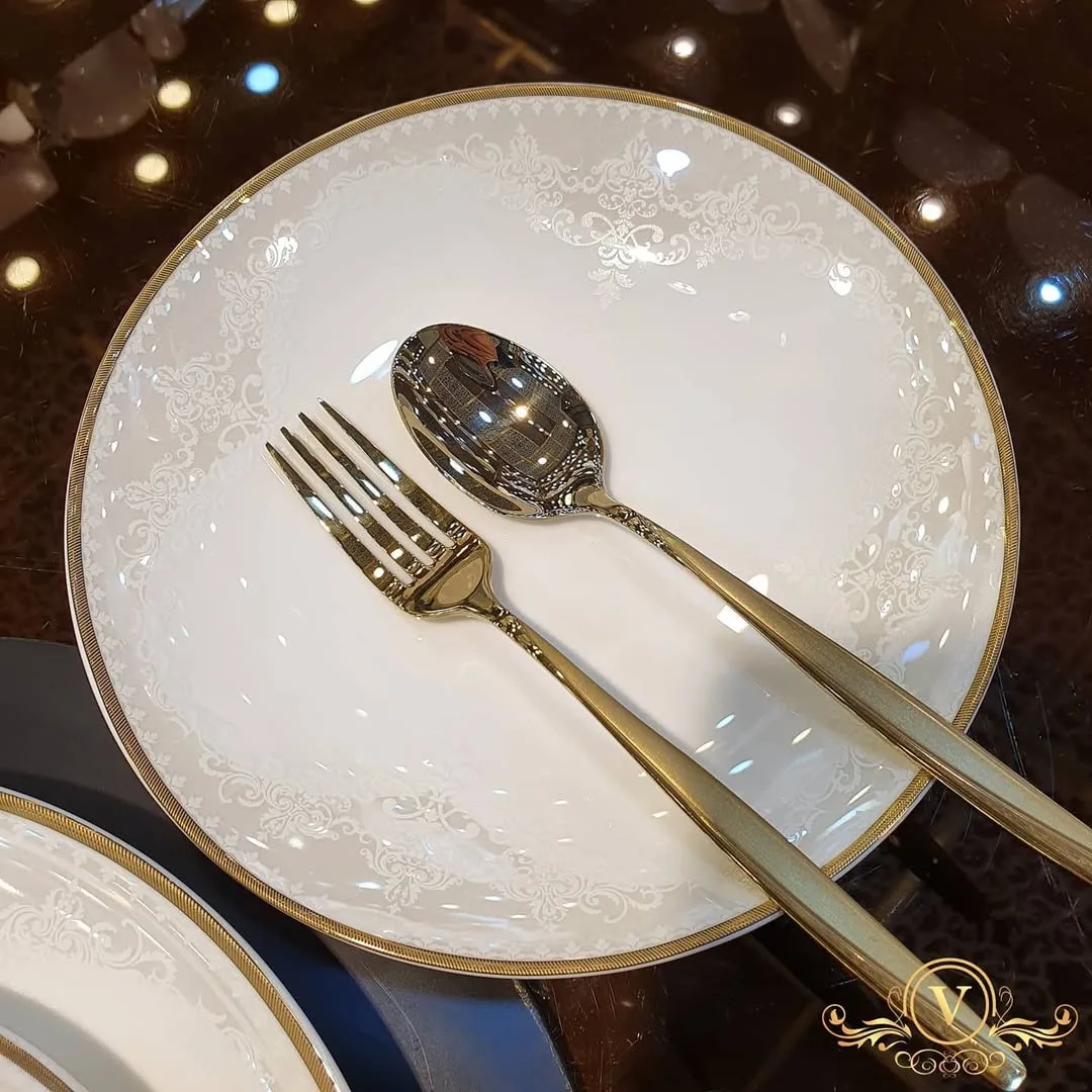 سرویس ۱۸ نفره رویال بن چاینا B.V.K با نوار دورطلای برجسته — عکس ۵