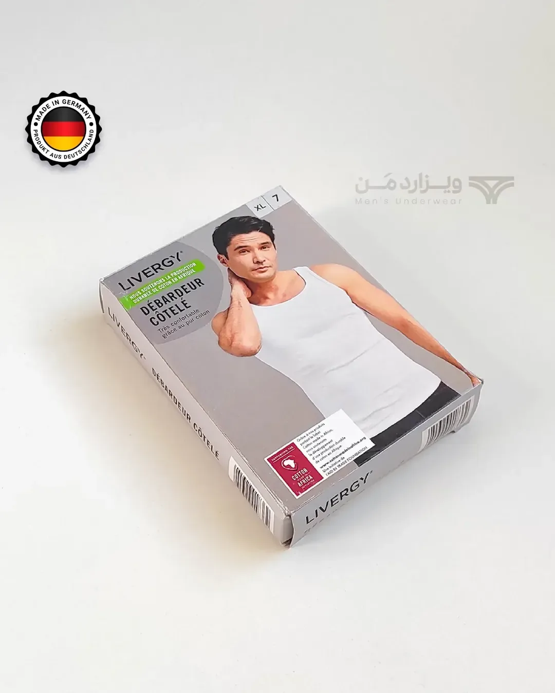 زیرپوش رکابی مردانه لیورجی، رنگ سفید، جنس پنبه و نخ، جذب