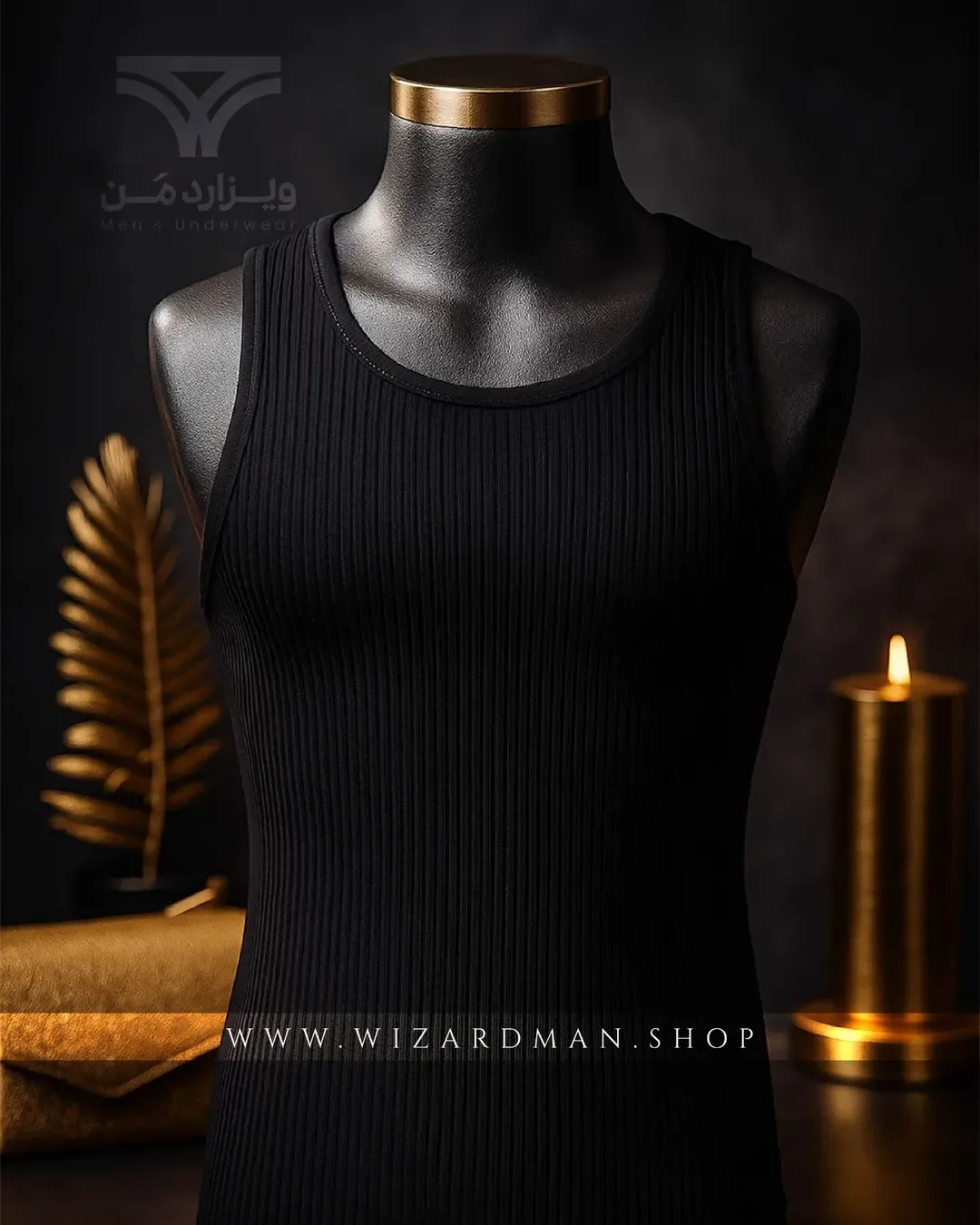 رکابی مردانه کبریتی اسپورت سادا، رنگ مشکی، بدون آستین، یقه گرد، جذب