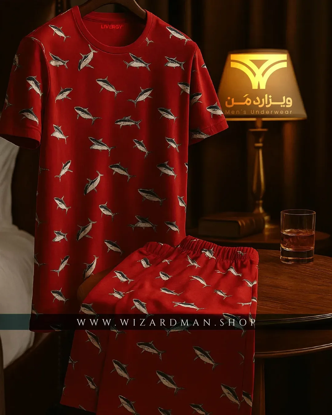 ست تیشرت و شلوارک راحتی مردانه طرح کوسه لیورجی