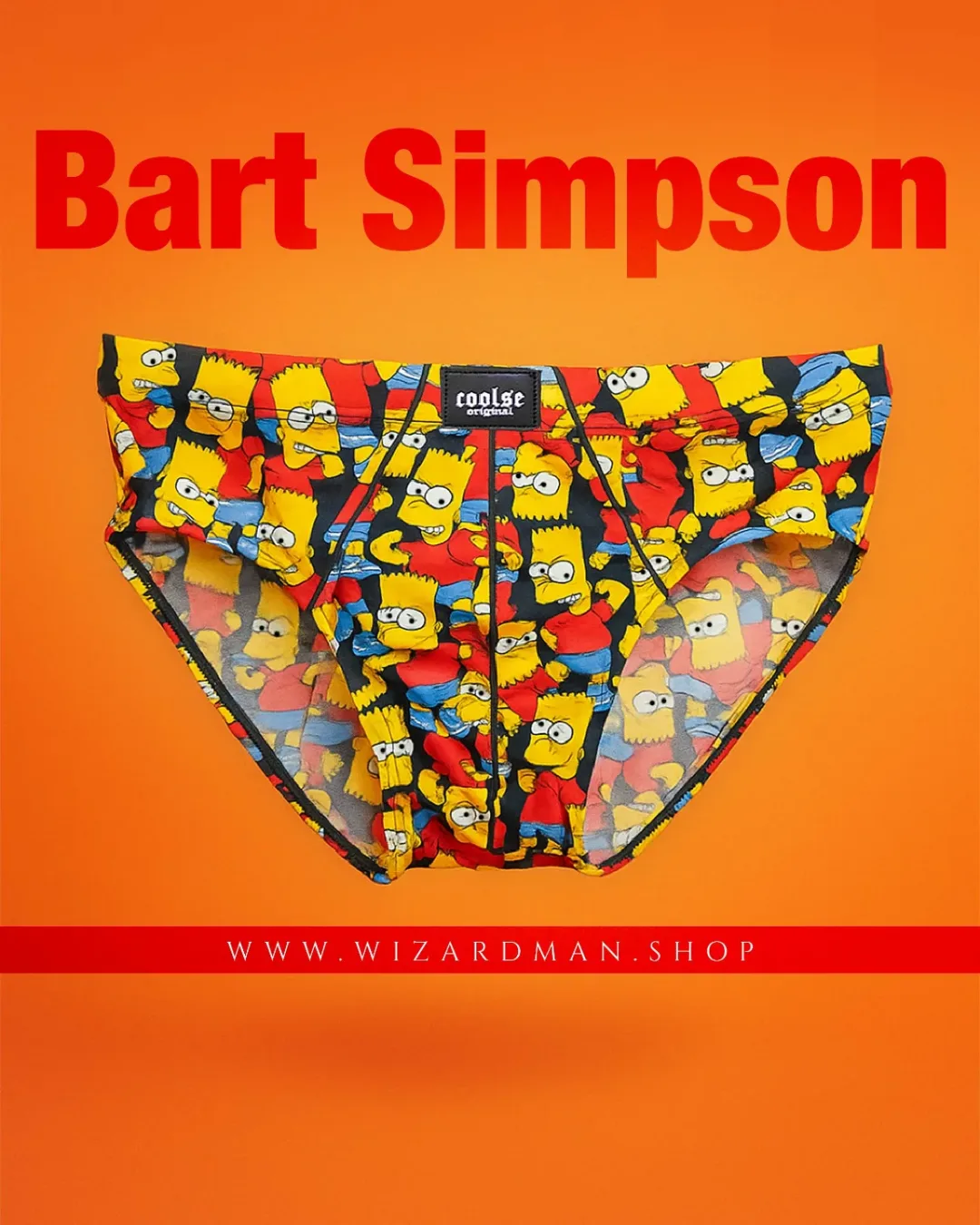 شورت اسلیپ مردانه طرح Bart Simpson Coolse، رنگ زرد، قرمز و آبی، طرح شخصیت کارتونی، مدل بریف