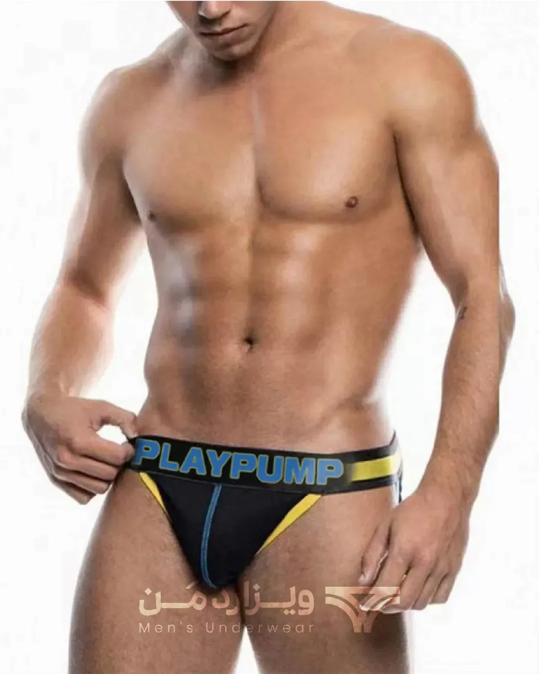 شورت اسلیپ مردانه کتان Play Pump، رنگ مشکی، زرد و آبی، مدل اسلیپ، کمر کشی